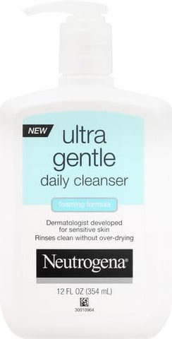 Neutrogena Ultra Gentle Foaming Facial Cleanser, Daily Face Wash for Sensitive Skin, Gently Removes Dirt, Oil & Makeup Without Over-Drying, Fragrance-Free, 12 fl. Oz (Pack of 2)