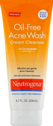 Neutrogena Oil-Free Acne Face Wash Cream Cleanser, 2% Salicylic Acid-Acne Treatment, Daily Facial Cleanser for Acne-Prone Skin, 6.7 fl. oz (Pack of 2)