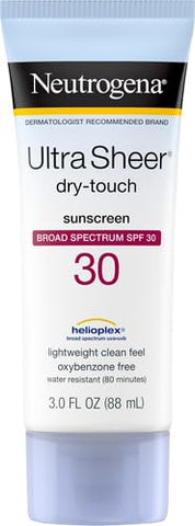Neutrogena Ultra Sheer Dry-Touch Sunscreen For Face & Body, SPF 30 Broad Spectrum UVA/UVB Protection, Lightweight Water Resistant & Non-Greasy, Travel Size Sunscreen, 3 fl. oz (Pack of 3)