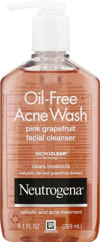 Neutrogena Oil-Free Acne Wash Pink Grapefruit Facial Cleanser - with Salicylic Acid for Clear Skin, Daily Face Wash for Oily & Acne-Prone Skin, Deep Cleansing Treatment, 9.1 fl. oz. Bottle