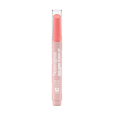 Neutrogena High Shine Glossy Lip, Nourishing Lip Gloss with Maracuja Oil, Antioxidant Vitamin E & Vitamins, Non-Retractable, Buildable Pigmented Color, Peachy Keen Shade, 0.07 oz