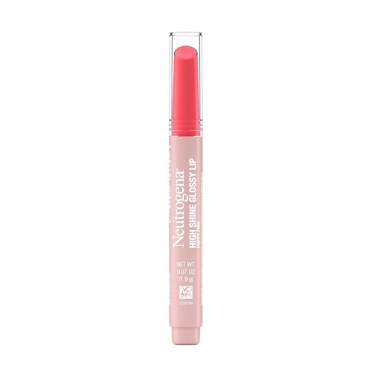 Neutrogena High Shine Glossy Lip, Nourishing Lip Gloss with Maracuja Oil, Antioxidant Vitamin E & Vitamins, Non-Retractable, Buildable Pigmented Color, Poppy Pink, 0.07 oz