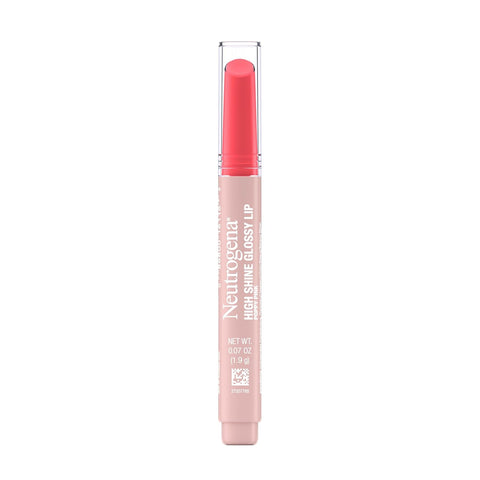 Neutrogena High Shine Glossy Lip, Nourishing Lip Gloss with Maracuja Oil, Antioxidant Vitamin E & Vitamins, Non-Retractable, Buildable Pigmented Color, Poppy Pink, 0.07 oz