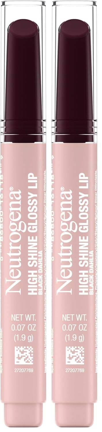 Neutrogena High Shine Glossy Lip with Maracuja Oil + Vitamins & Antioxidant Vitamin E, Nourishing Glossy Lip, Non-Retractable, Pigmented For Buildable Color, Black Dahlia, 0.07 oz (Pack of 2)