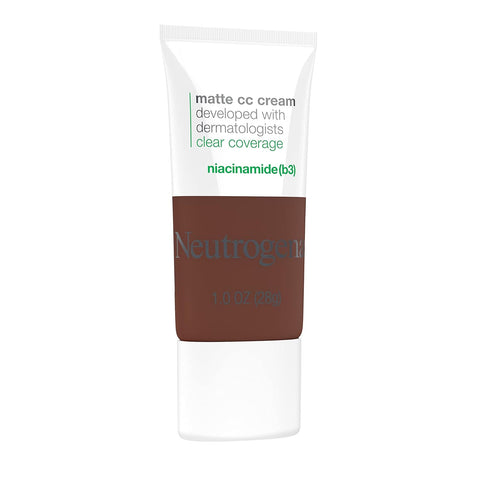 Neutrogena Clear Coverage Flawless Matte CC Cream, Full-Coverage Color Correcting Cream Face Makeup with Niacinamide (b3), Hypoallergenic, Oil Free & Fragrance Free, Sienna, 1 oz