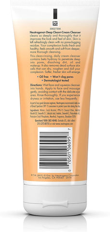 Neutrogena Deep Clean Daily Facial Cream Cleanser with Beta Hydroxy Acid to Remove Dirt, Oil & Makeup, Alcohol-Free, Oil-Free & Non-Comedogenic, 7 fl. oz
