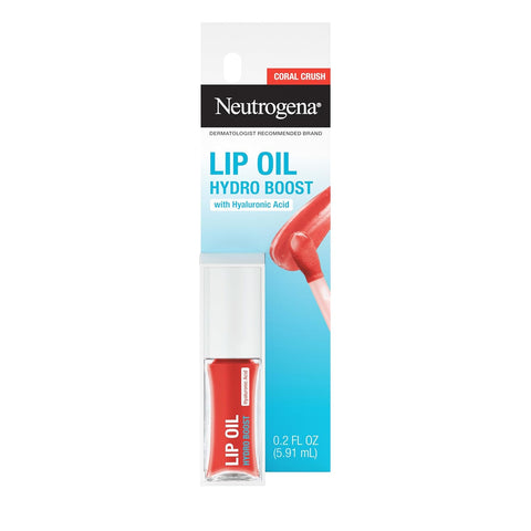 Neutrogena Hydro Boost Tinted Lip Oil with Hyaluronic Acid, Hydrating and Nourishing Lip Oil for Fuller Looking Lips, Coral Crush, .2 fl. Oz