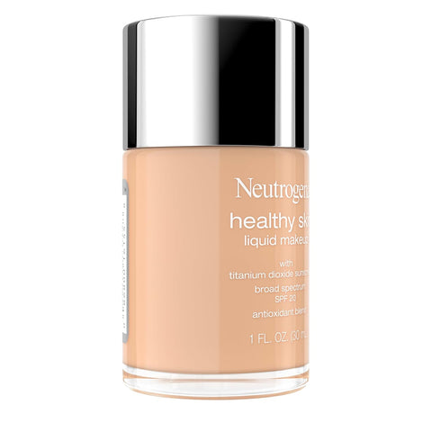 Neutrogena Healthy Skin Liquid Foundation Makeup Broad Spectrum SPF 20 Sunscreen, Medium Coverage, Vit B5, Antioxidants, All Day Wear, Soft Sand 240C, 1 fl. oz