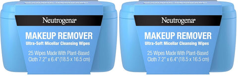Neutrogena Makeup Remover Wipes, 25 ct, Pack of 2 | 100% Plant-Based Cloth | Gentle | Soap & Alcohol-Free | Removes Waterproof Mascara