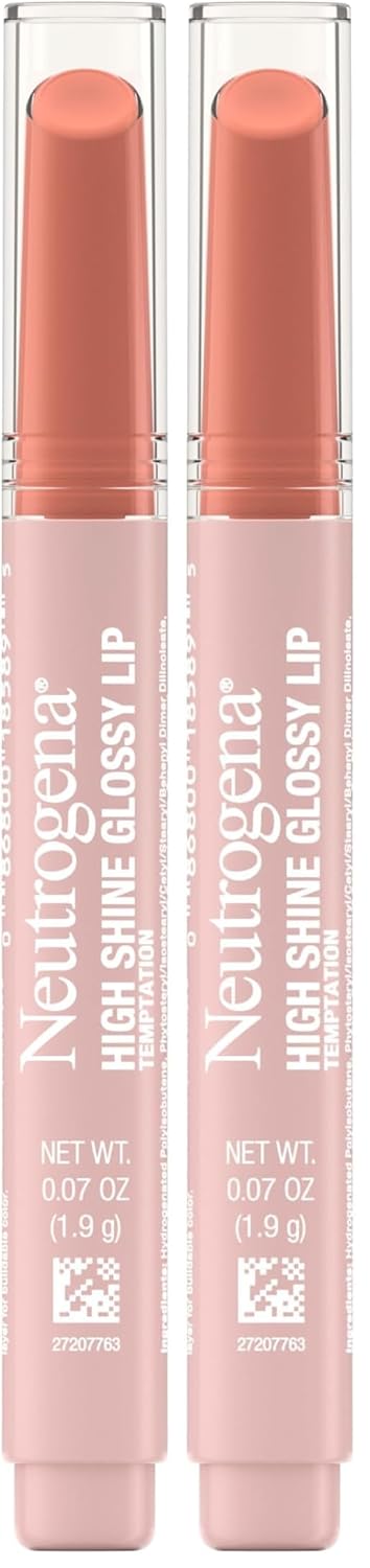 Neutrogena High Shine Glossy Lip with Maracuja Oil + Vitamins & Antioxidant Vitamin E, Nourishing Glossy Lip, Non-Retractable, Pigmented For Buildable Color, Temptation, 0.07 oz (Pack of 2)