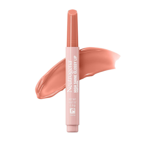 Neutrogena High Shine Glossy Lip, Nourishing Lip Gloss with Maracuja Oil, Antioxidant Vitamin E & Vitamins, Non-Retractable, Buildable Pigmented Color, Temptation, 0.07 oz