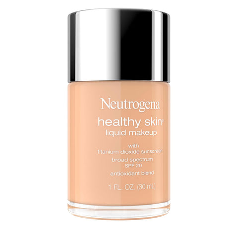 Neutrogena Healthy Skin Liquid Foundation Makeup Broad Spectrum SPF 20 Sunscreen, Medium Coverage, Vit B5, Antioxidants, All Day Wear, Shell Beige 320C, 1 fl. oz