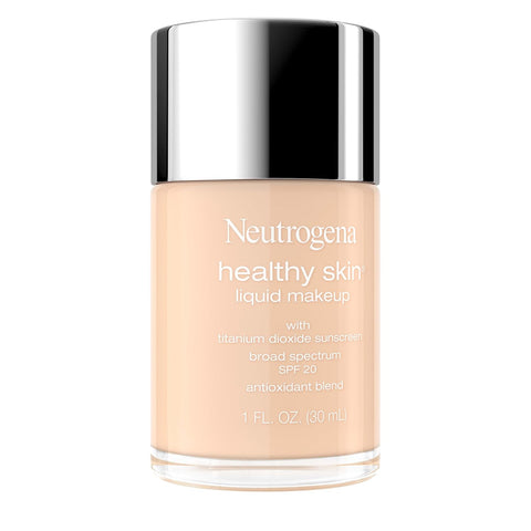 Neutrogena Healthy Skin Liquid Foundation Makeup Broad Spectrum SPF 20 Sunscreen, Medium Coverage, Vit B5, Antioxidants, All Day Wear, Neutral Ivory 140N, 1 fl. oz