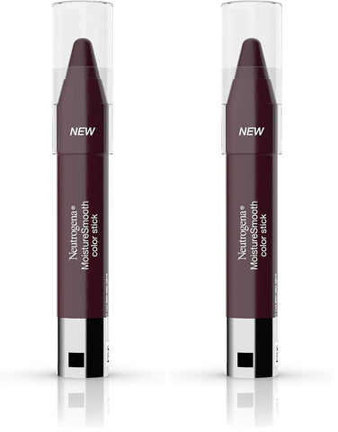 Neutrogena MoistureSmooth Color Stick for Lips, Moisturizing and Conditioning Lipstick with a Balm-Like Formula, Nourishing Shea Butter and Fruit Extracts, 180 Deep Plum, .011 oz (Pack of 2)