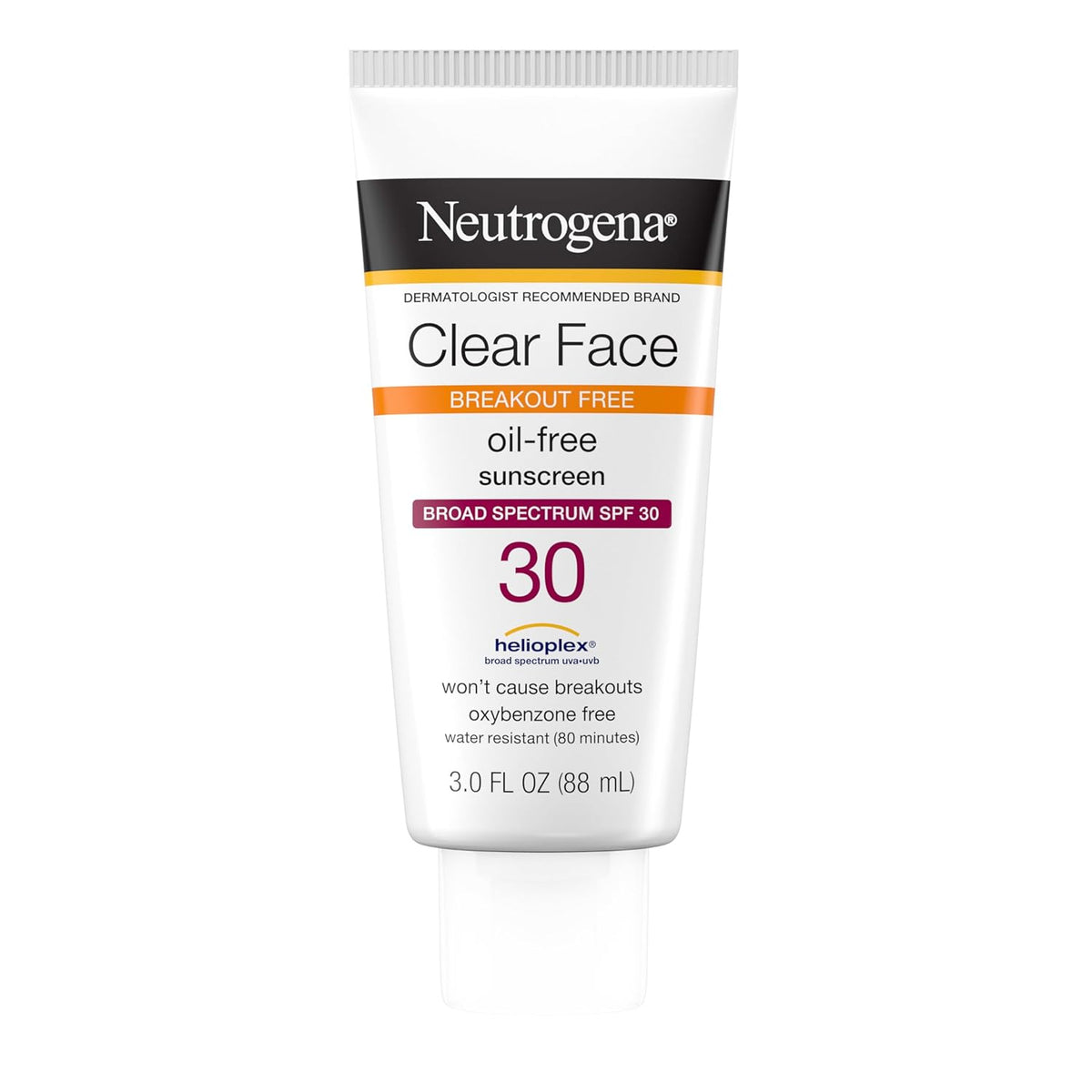 Neutrogena Clear Face Sunscreen for Acne-Prone Skin SPF 30, Broad Spectrum Facial Sunscreen Lotion, Lightweight, Non Comedogenic, Oil-, Fragrance- & Oxybenzone-Free Water Resistant (80 min), 3 fl. oz