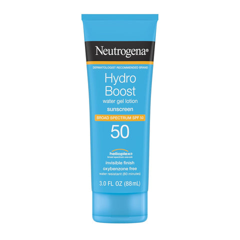 Neutrogena Hydro Boost Water Gel Sunscreen SPF 50, Oil‑Free Hydrating & Water‑Resistant Face & Body Sunscreen Lotion, Non‑Greasy, Broad Spectrum, Lightweight Moisturizer, 3 fl oz