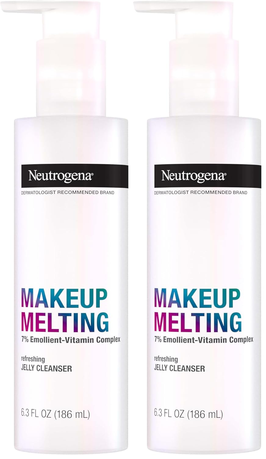 Neutrogena Makeup Melting Refreshing Jelly Cleanser, 7% Emollient-Vitamin Complex, Gentle Face & Eye Makeup Remover to Melt Stubborn Makeup, Cleanse & Condition Skin, Oil-Free, 6.3 fl. oz (Pack of 2)