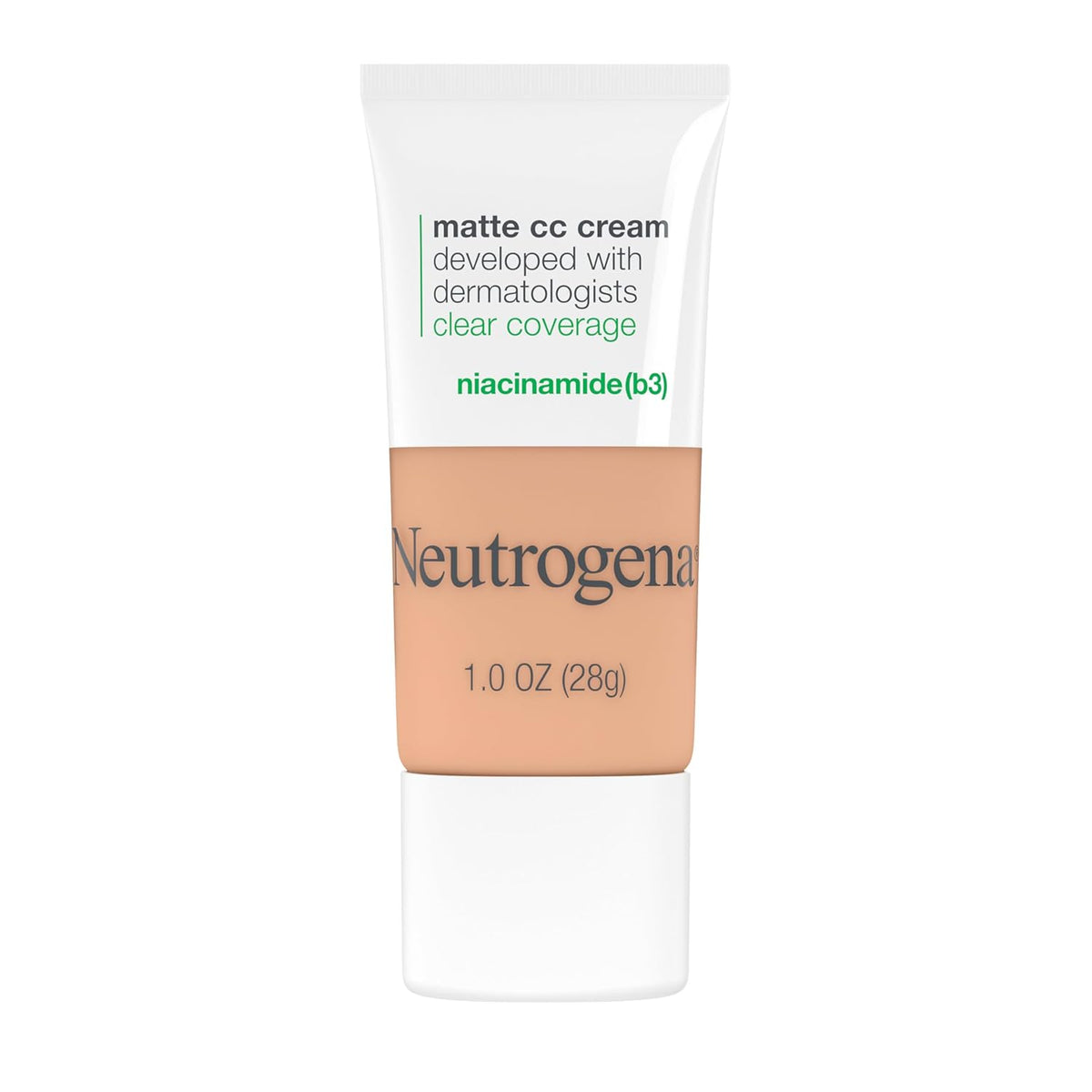Neutrogena Clear Coverage Flawless Matte CC Cream, Full-Coverage Color Correcting Cream Face Makeup with Niacinamide (b3), Hypoallergenic, Oil Free & Fragrance Free, Sand, 1 oz