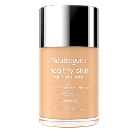 Neutrogena Healthy Skin Liquid Foundation Makeup Broad Spectrum SPF 20 Sunscreen, Medium Coverage, Vit B5, Antioxidants, All Day Wear, Sand 250N, 1 fl. oz