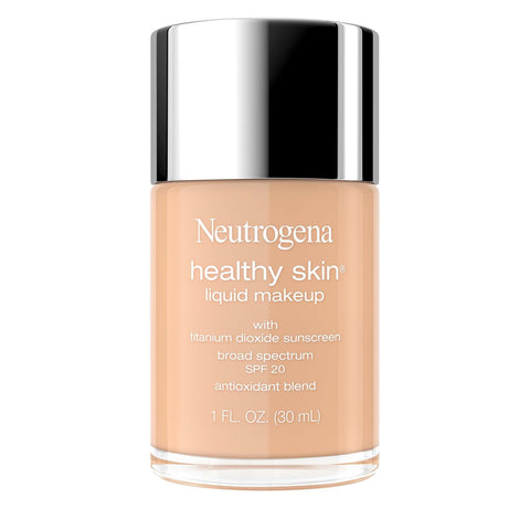 Neutrogena Healthy Skin Liquid Foundation Makeup Broad Spectrum SPF 20 Sunscreen, Medium Coverage, Vit B5, Antioxidants, All Day Wear, Soft Sand 240C, 1 fl. oz