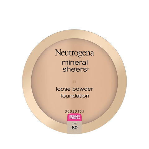 Neutrogena Mineral Sheers Lightweight Loose Powder Makeup Foundation with Vitamins A, C, & E, Sheer to Medium Buildable Coverage, Skin Tone Enhancer, Face Redness Reducer, Tan 80,.19 oz