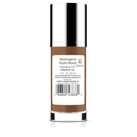 Neutrogena Hydro Boost Hydrating Tint Foundation Makeup for Dry Skin, with Hyaluronic Acid, Lightweight Oil-Free Water Gel, Non-Comedogenic, 135 Chestnut Color 1.0 fl. oz
