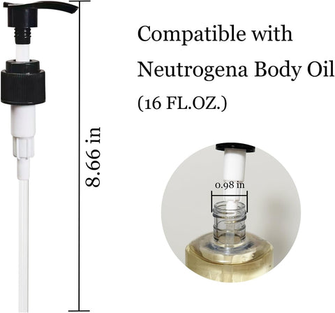 Dispenser Pump Compatible with Neutrogena Body Oil, Black Pump for Bottle 16 Fl Oz, 2 Pieces