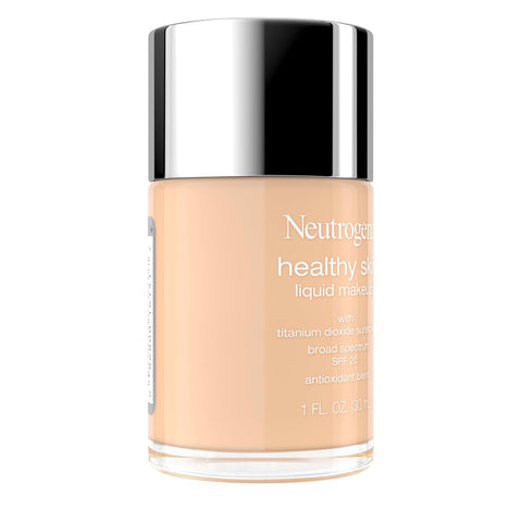 Neutrogena Healthy Skin Liquid Foundation Makeup Broad Spectrum SPF 20 Sunscreen, Medium Coverage, Vit B5, Antioxidants, All Day Wear, True Beige 200N, 1 fl. oz