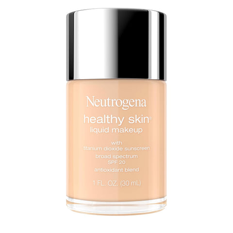 Neutrogena Healthy Skin Liquid Foundation Makeup Broad Spectrum SPF 20 Sunscreen, Medium Coverage, Vit B5, Antioxidants, All Day Wear, True Beige 200N, 1 fl. oz