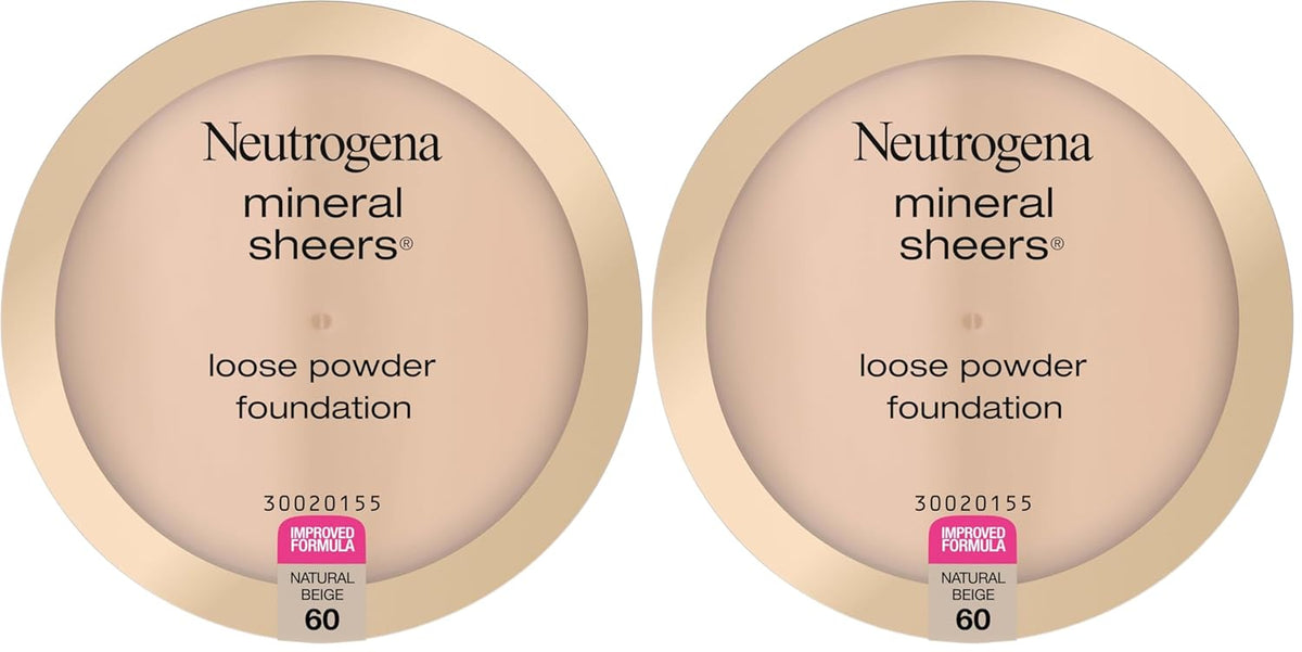 Neutrogena Mineral Sheers Foundation, Loose Powder, Sheer to Medium Coverage | With Vitamins A, C & E | Tone Enhancer | Natural Beige | .19 oz