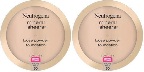 Neutrogena Mineral Sheers Foundation, Loose Powder, Sheer to Medium Coverage | With Vitamins A, C & E | Tone Enhancer | Natural Beige | .19 oz