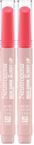 Neutrogena High Shine Glossy Lip with Maracuja Oil + Vitamins & Antioxidant Vitamin E, Nourishing Glossy Lip, Non-Retractable, Pigmented For Buildable Color, Poppy Pink, 0.07 oz (Pack of 2)
