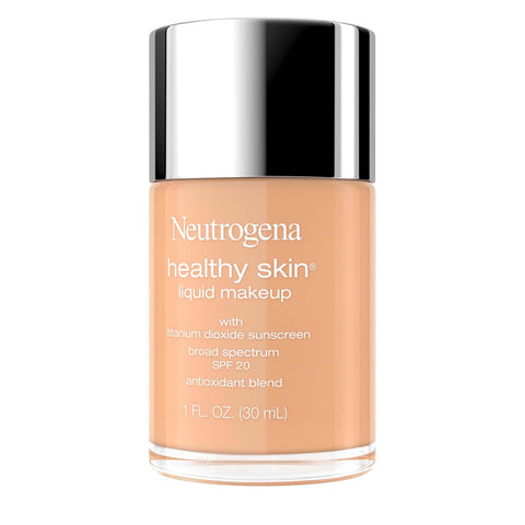 Neutrogena Healthy Skin Liquid Foundation Makeup Broad Spectrum SPF 20 Sunscreen, Medium Coverage, Vit B5, Antioxidants, All Day Wear, Tan 340W, 1 fl. oz