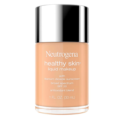 Neutrogena Healthy Skin Liquid Foundation Makeup Broad Spectrum SPF 20 Sunscreen, Medium Coverage, Vit B5, Antioxidants, All Day Wear, Tan 340W, 1 fl. oz