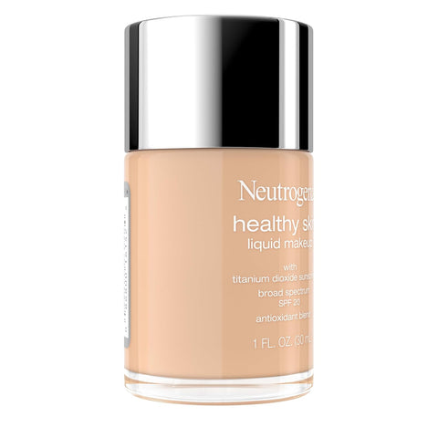 Neutrogena Healthy Skin Liquid Foundation Makeup Broad Spectrum SPF 20 Sunscreen, Medium Coverage, Vit B5, Antioxidants, All Day Wear, Cool Nude 220C, 1 fl. oz