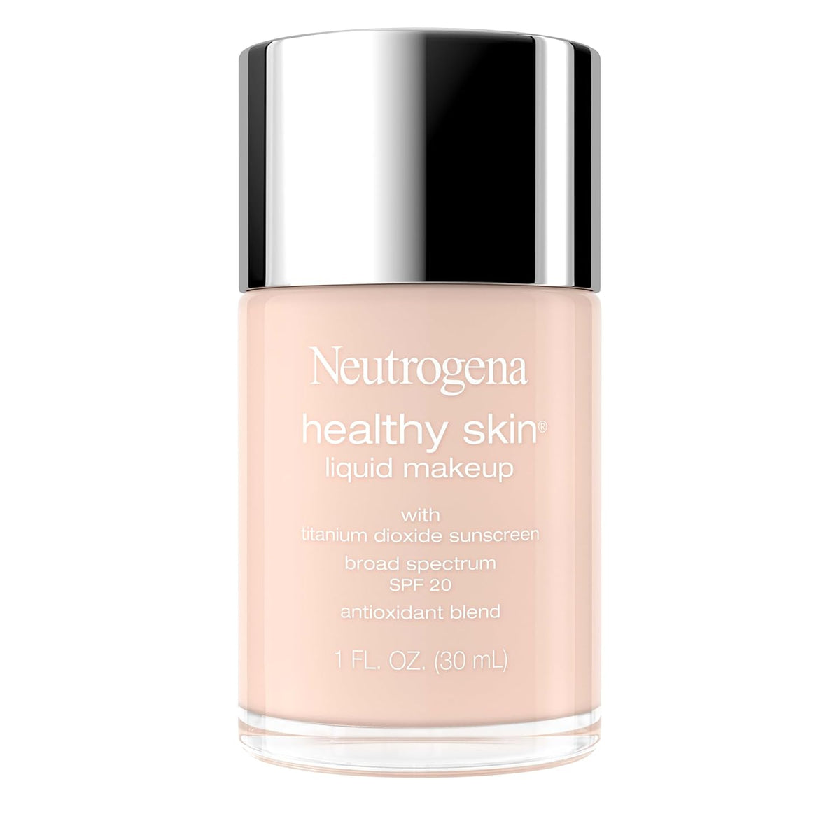 Neutrogena Healthy Skin Liquid Foundation Makeup Broad Spectrum SPF 20 Sunscreen, Medium Coverage, Vit B5, Antioxidants, All Day Wear, Shell 100C, 1 fl. oz