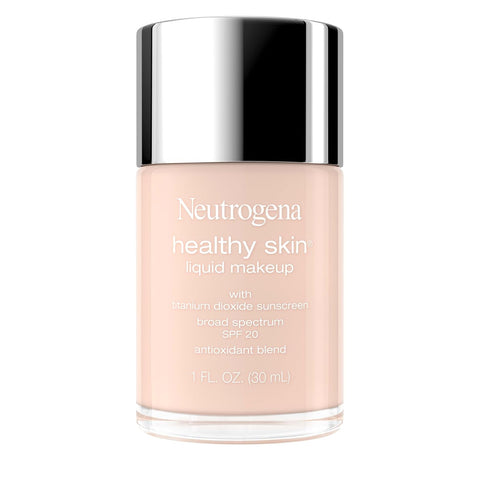 Neutrogena Healthy Skin Liquid Foundation Makeup Broad Spectrum SPF 20 Sunscreen, Medium Coverage, Vit B5, Antioxidants, All Day Wear, Shell 100C, 1 fl. oz