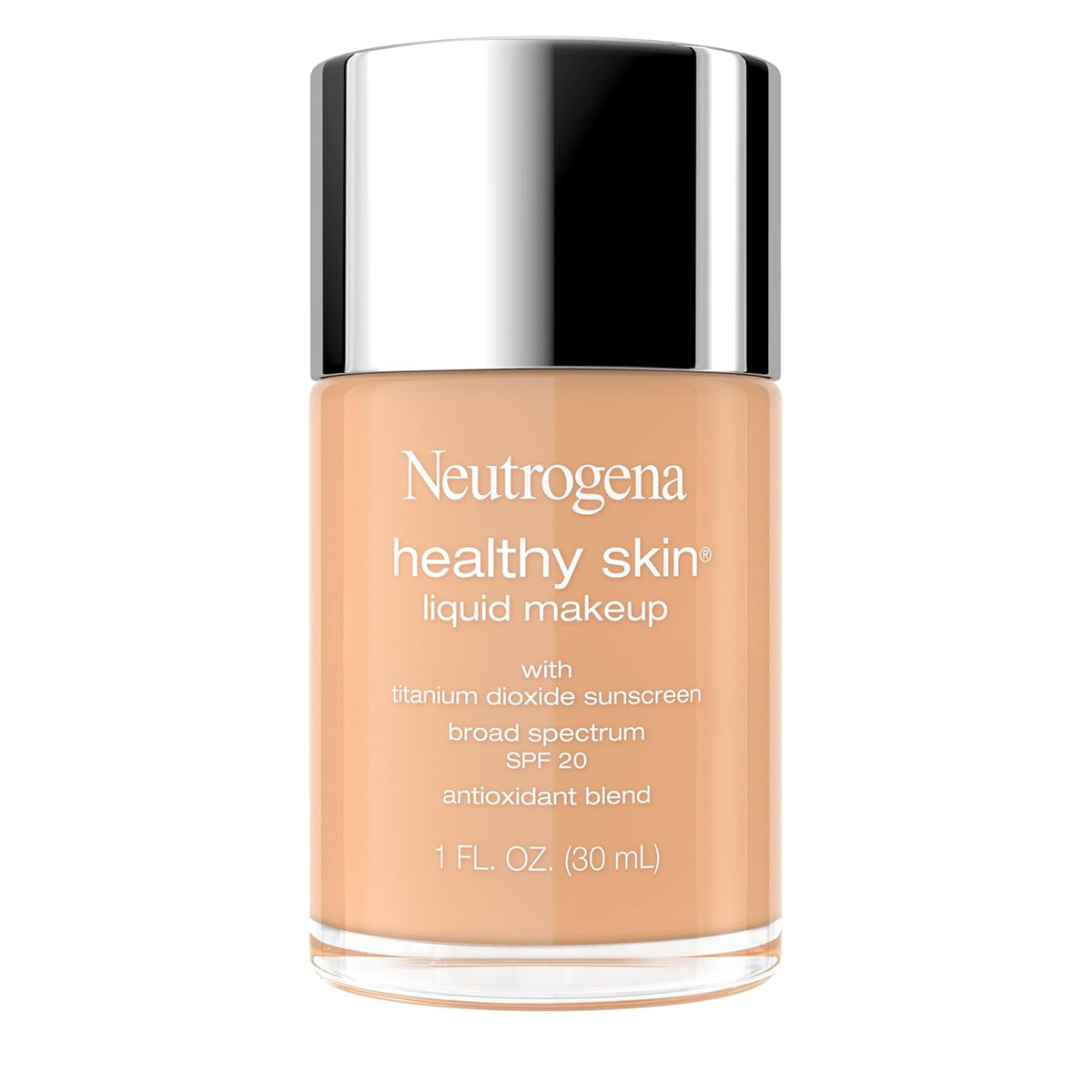 Neutrogena Healthy Skin Liquid Foundation Makeup Broad Spectrum SPF 20 Sunscreen, Medium Coverage, Vit B5, Antioxidants, All Day Wear, Buff Beige 330N, 1 fl. oz