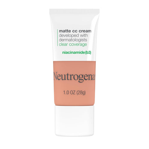 Neutrogena Clear Coverage Flawless Matte CC Cream, Full-Coverage Color Correcting Cream Face Makeup with Niacinamide (b3), Hypoallergenic, Oil Free & Fragrance Free, Cool Almond, 1 oz