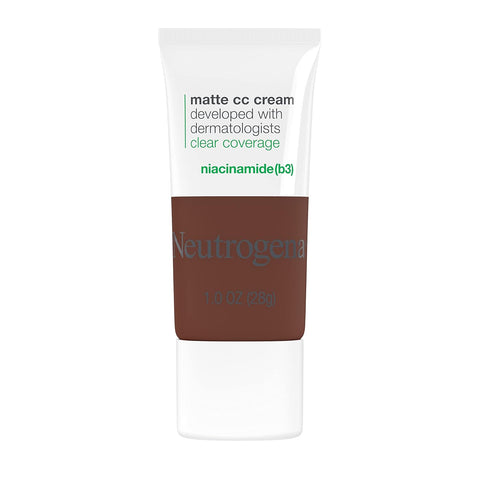 Neutrogena Clear Coverage Flawless Matte CC Cream, Full-Coverage Color Correcting Cream Face Makeup with Niacinamide (b3), Hypoallergenic, Oil Free & Fragrance Free, Sienna, 1 oz