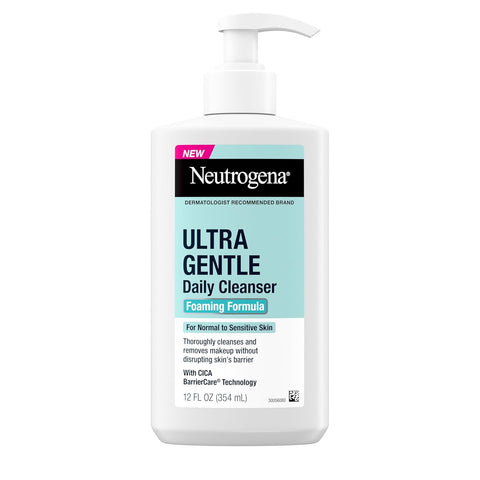 Neutrogena Ultra Gentle Foaming Facial Cleanser, Daily Face Wash for Sensitive Skin, Gently Removes Dirt, Oil & Makeup Without Over-Drying, Fragrance-Free, 12 fl. oz