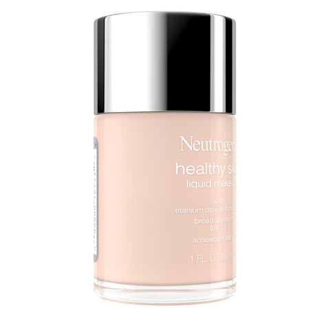 Neutrogena Healthy Skin Liquid Foundation Makeup Broad Spectrum SPF 20 Sunscreen, Medium Coverage, Vit B5, Antioxidants, All Day Wear, Shell 100C, 1 fl. oz