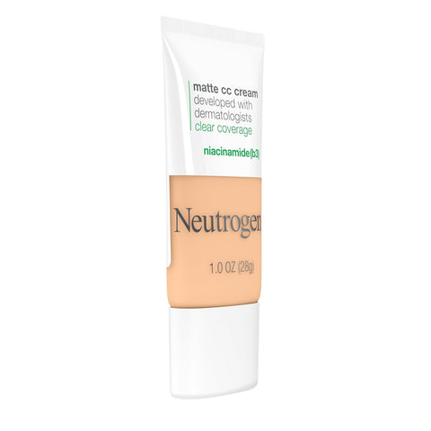 Neutrogena Clear Coverage Flawless Matte CC Cream, Full-Coverage Color Correcting Cream Face Makeup with Niacinamide (b3), Hypoallergenic, Oil Free & Fragrance Free, Porcelain, 1 oz