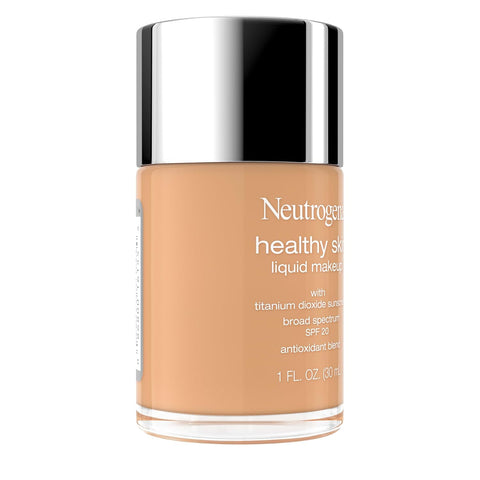 Neutrogena Healthy Skin Liquid Foundation Makeup Broad Spectrum SPF 20 Sunscreen, Medium Coverage, Vit B5, Antioxidants, All Day Wear, Creamy Beige 360N, 1 fl. oz