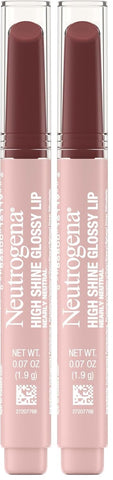 Neutrogena High Shine Glossy Lip with Maracuja Oil + Vitamins & Antioxidant Vitamin E, Nourishing Glossy Lip, Non-Retractable, Pigmented For Buildable Color, Nearly Neutral, 0.07 oz (Pack of 2)
