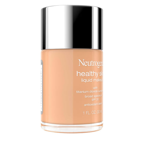 Neutrogena Healthy Skin Liquid Foundation Makeup Broad Spectrum SPF 20 Sunscreen, Medium Coverage, Vit B5, Antioxidants, All Day Wear, Tan 340W, 1 fl. oz