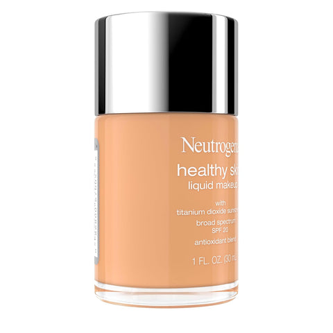Neutrogena Healthy Skin Liquid Foundation Makeup with Broad Spectrum SPF 20 Sunscreen, Lightweight, Medium Coverage Makeup with Sunscreen and Pro-Vitamin B5, Soft Beige 350C, 1 fl. oz