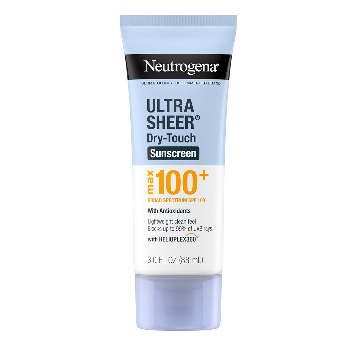 Neutrogena Ultra Sheer Dry-Touch Sunscreen Lotion, Max 100+ Broad Spectrum SPF 100 UVA/UVB Protection, Lightweight, Non-Greasy Sunscreen, Oxybenzone-Free, Antioxidant, Travel Size, 3 fl oz