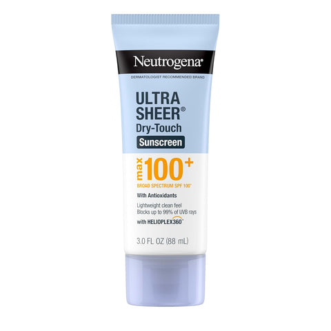 Neutrogena Ultra Sheer Dry-Touch Sunscreen Lotion, Max 100+ Broad Spectrum SPF 100 UVA/UVB Protection, Lightweight, Non-Greasy Sunscreen, Oxybenzone-Free, Antioxidant, Travel Size, 3 fl oz