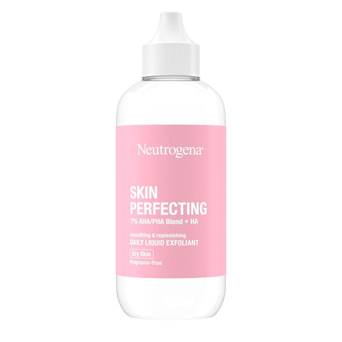 Neutrogena Skin Perfecting Daily Liquid Facial Exfoliant with 7% AHA/PHA Blend + HA to Smooth, Exfoliate & Replenish Dry Skin, Leave-On Face Exfoliator, Oil- & Fragrance-Free, 4 fl. oz